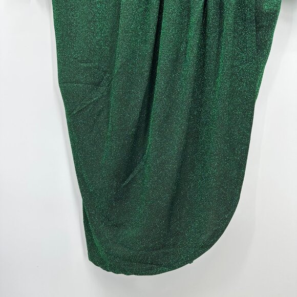 Eloquii Lurex Shimmer Dress 22 Tulip Hem Asymmetrical Cocktail Party Green - Picture 8 of 15